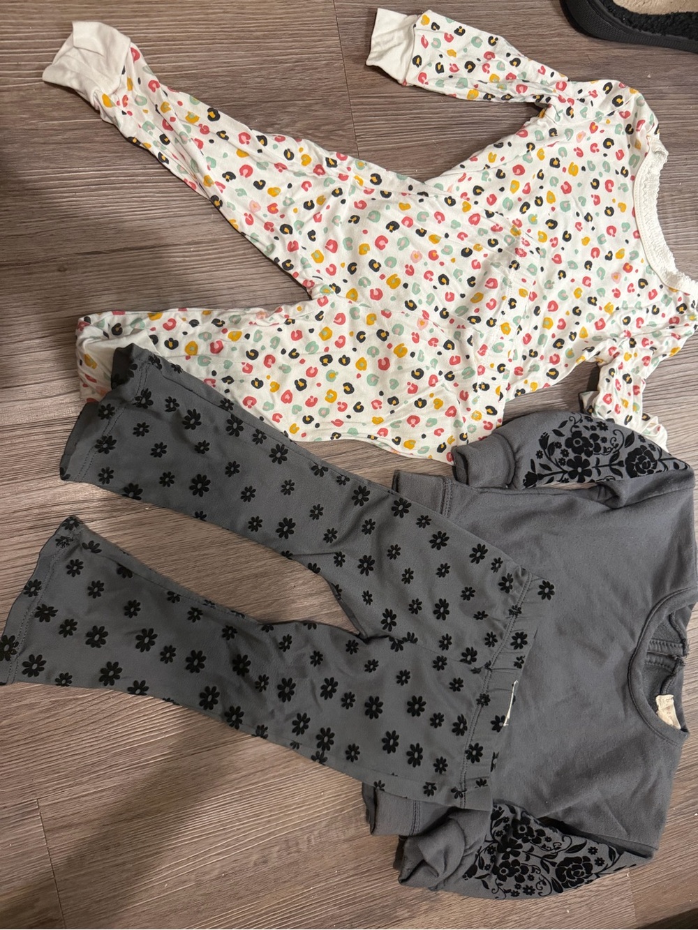 Toddler Two-Piece Set - Floral Heart PJ set & Gray Flower Top w/ Leggings- 12M